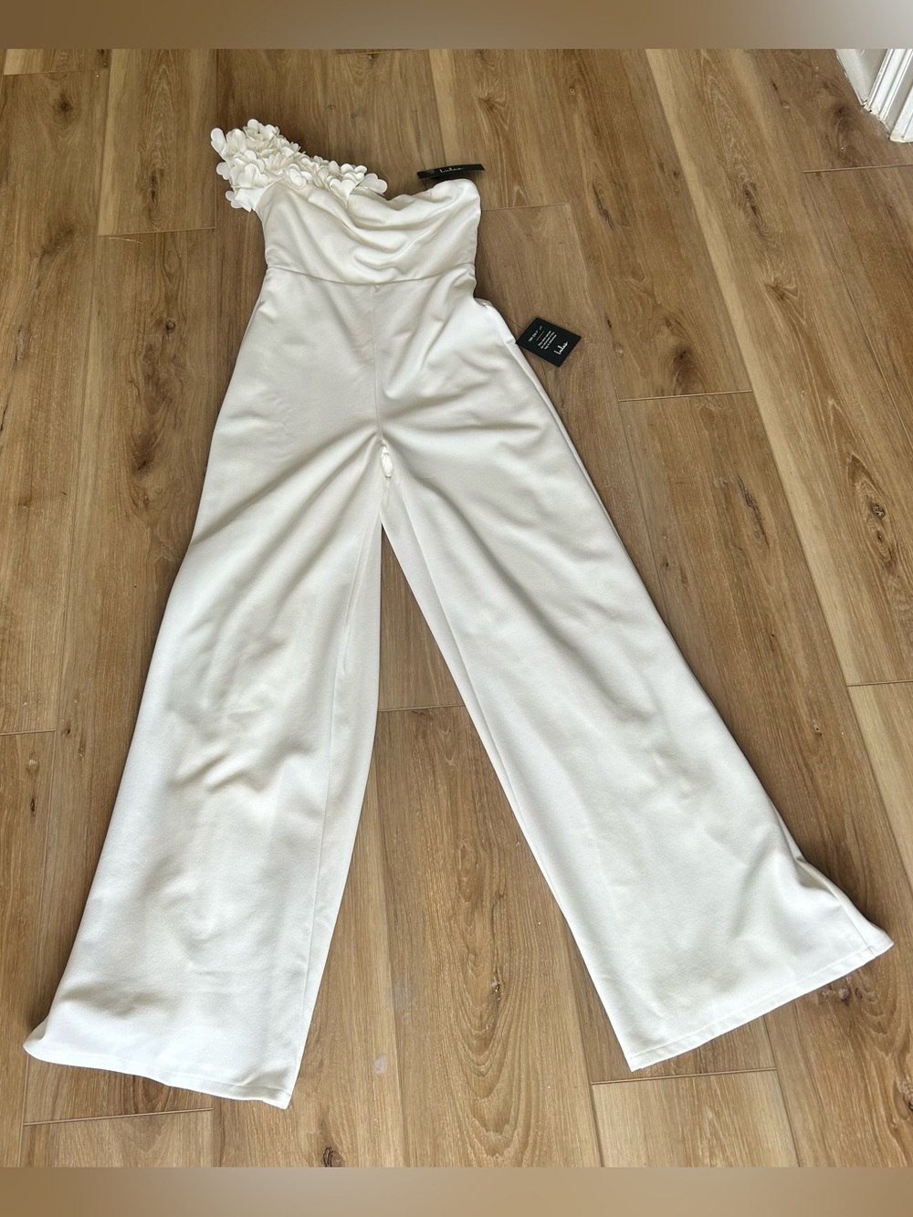 Lulus Damara White Floral Applique One-Shoulder Jumpsuit